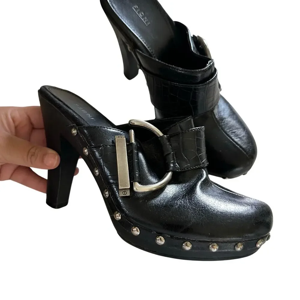 Vintage Leather clog mule heels sz 7